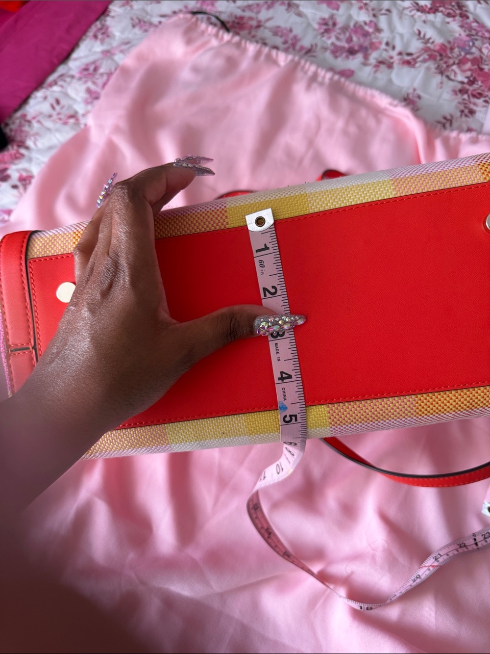 kate spade Pink, Orange & Yellow plaid Canvas Tote - Picture 11 of 14